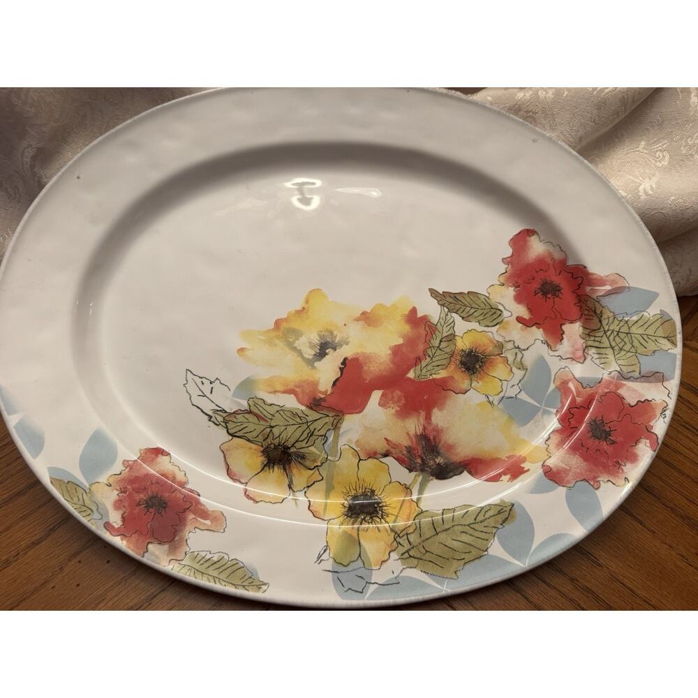 Noble Excellence Astoria Floral Stoneware Platter 16" Dishwasher Safe